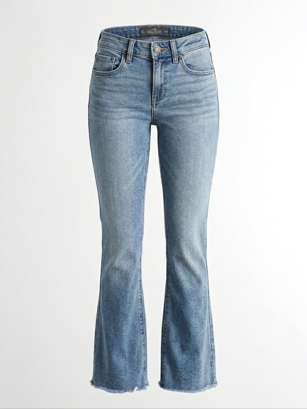 Sz 25 Y2K Hollister Low-Rise Flare Jeans Vintage Stretch Light Wash Raw Hem